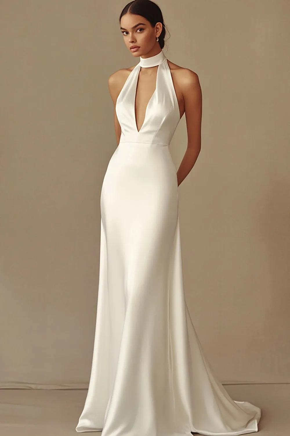 Mermaid Halter Satin White Wedding Dress sold by Zapaka