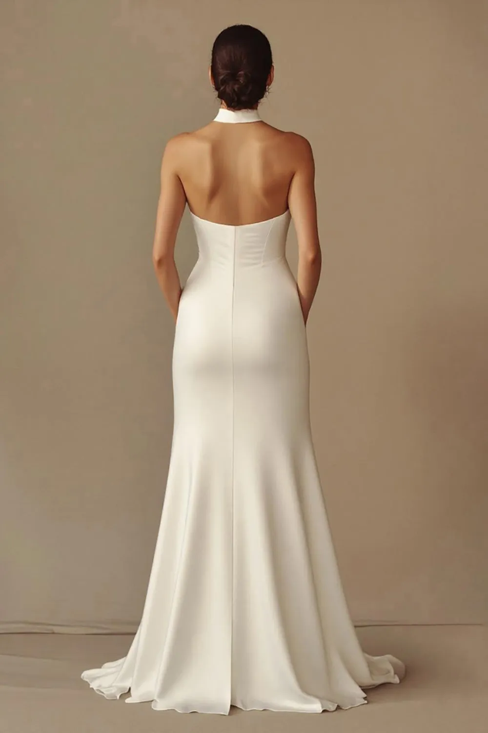 Mermaid Halter Satin White Wedding Dress sold by Zapaka product image thumbnail 2