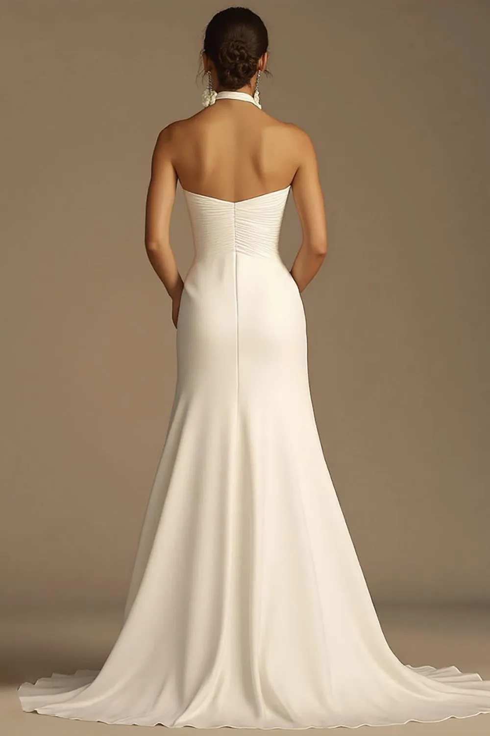 White Halter Ruched Satin Mermaid Wedding Dress sold by Zapaka product image thumbnail 2