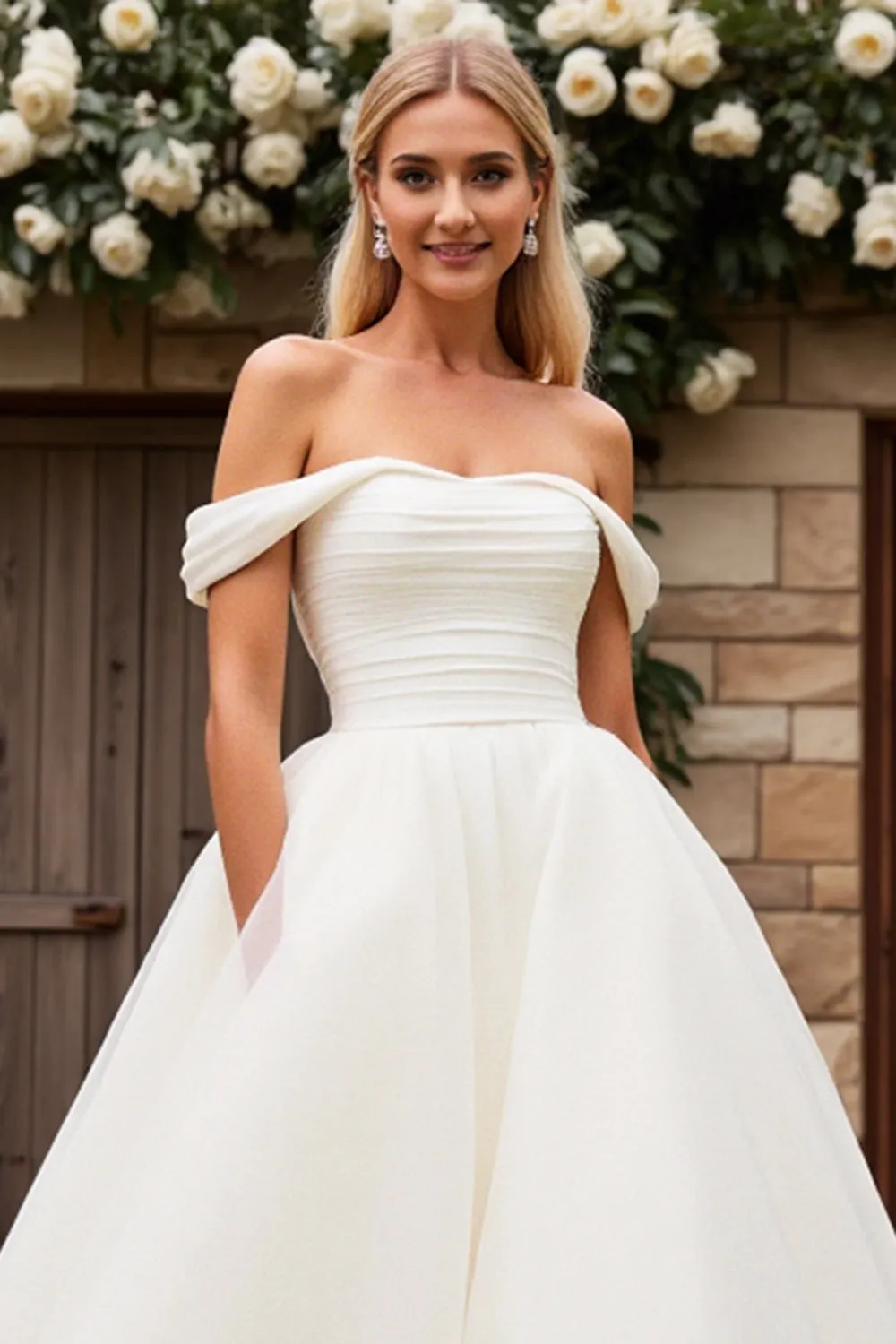 Graceful Off the Shoulder White A Line Wedding Dress sold by Zapaka product image thumbnail 5