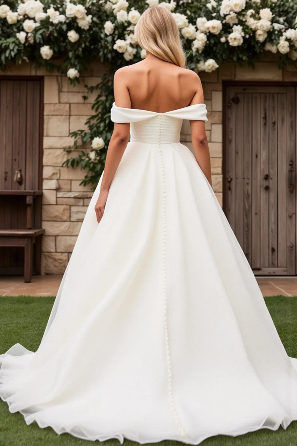 Graceful Off the Shoulder White A Line Wedding Dress sold by Zapaka product image thumbnail 2