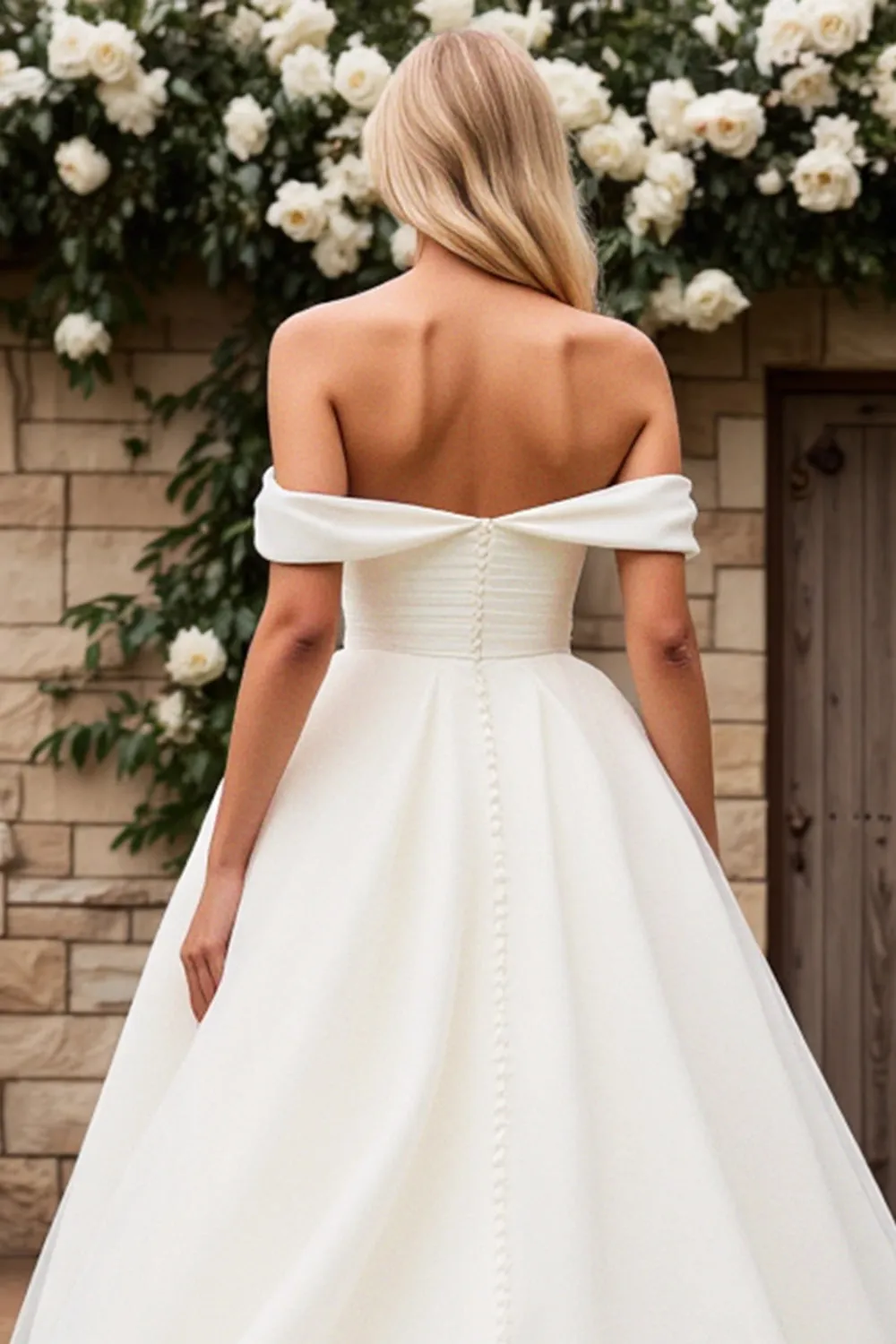 Graceful Off the Shoulder White A Line Wedding Dress sold by Zapaka product image thumbnail 4