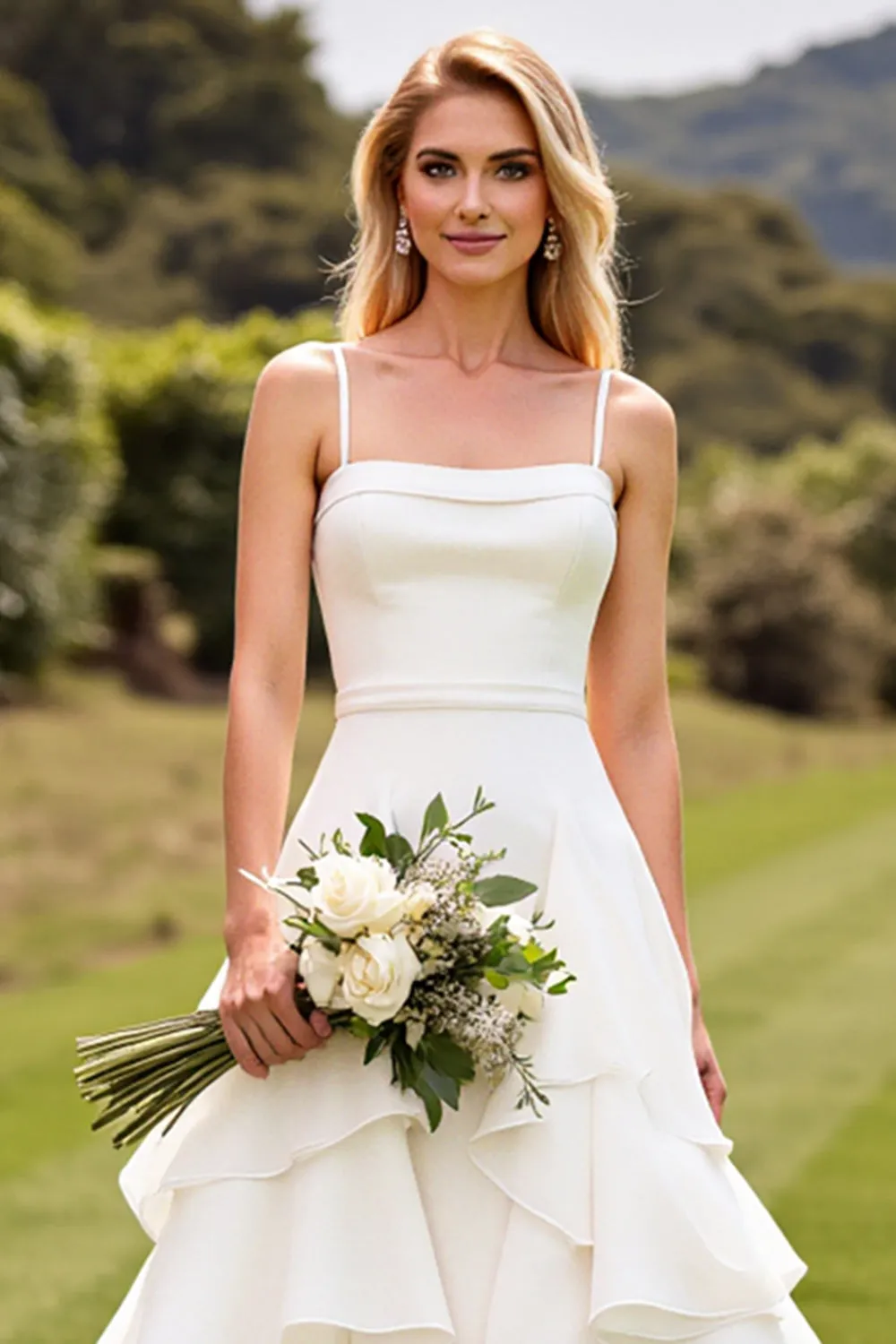 Ivory Ruffled A Line Sleeveless Long Wedding Dress sold by Zapaka product image thumbnail 2
