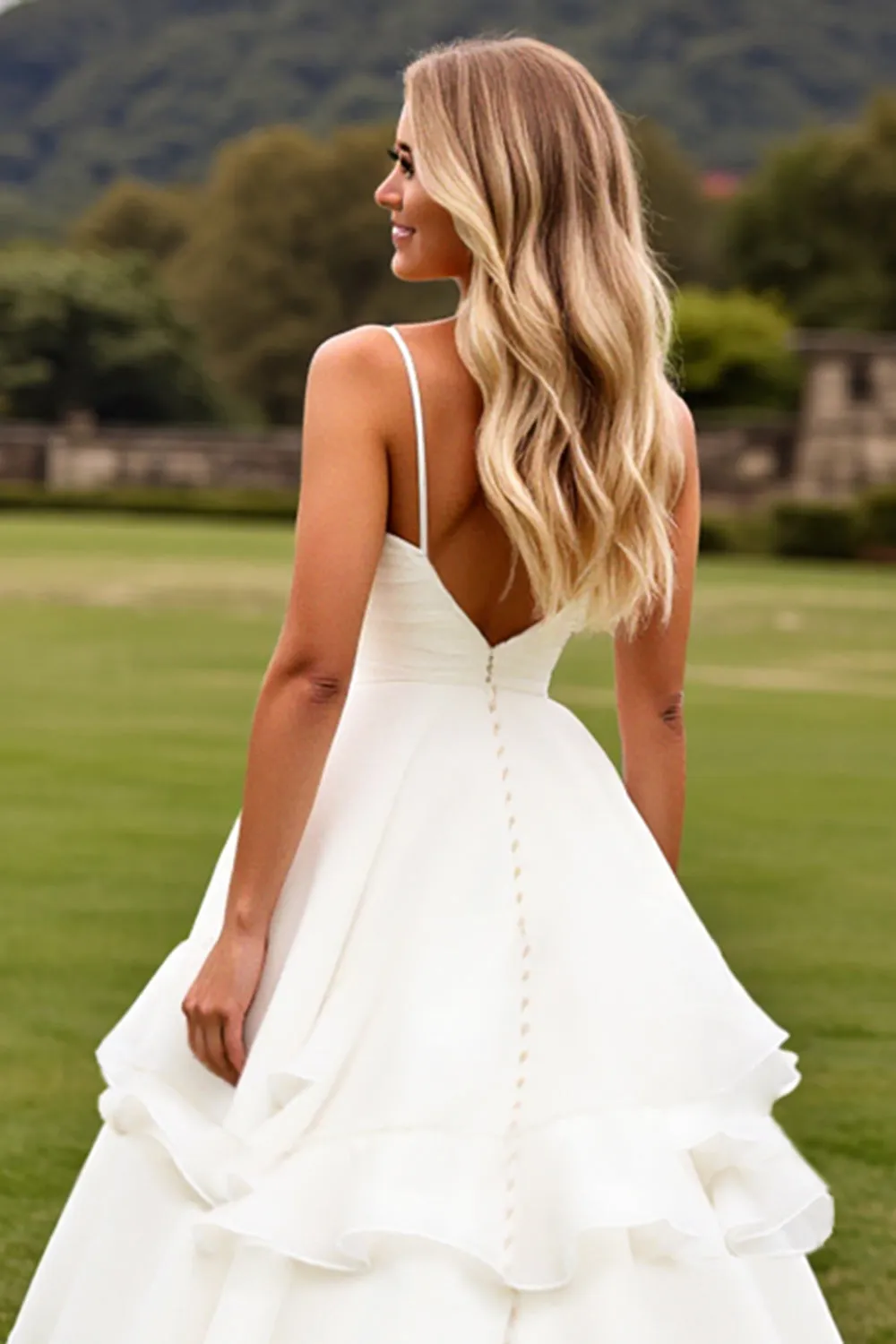 Ruffled A Line Ivory Sleeveless Long Wedding Dress sold by Zapaka product image thumbnail 4