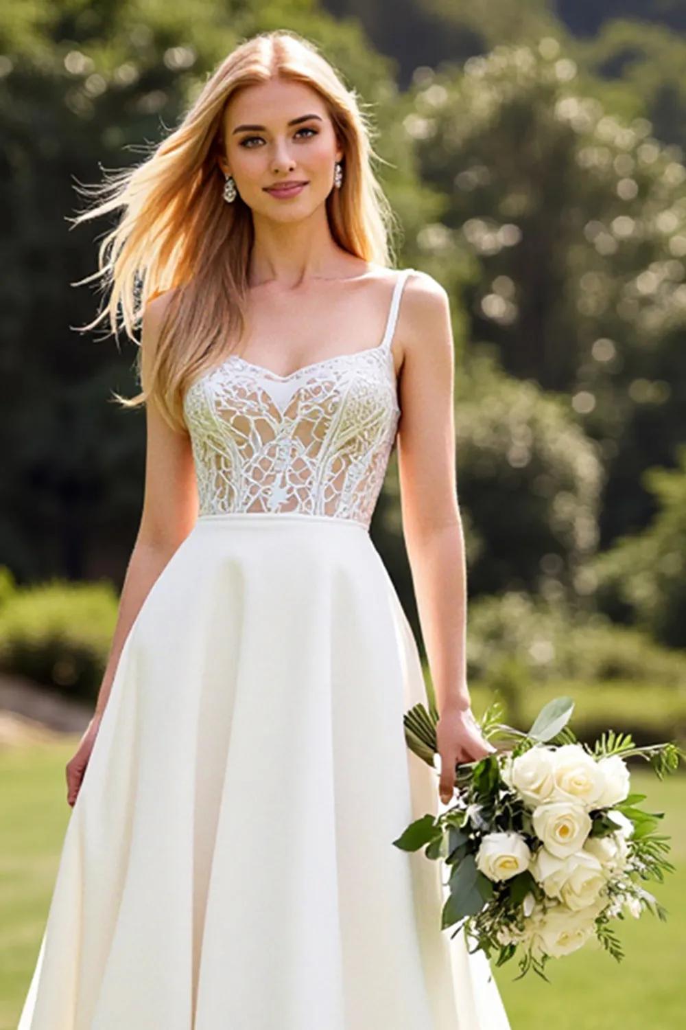 Lace Ivory A Line Spaghetti Straps Wedding Dress sold by Zapaka product image thumbnail 4