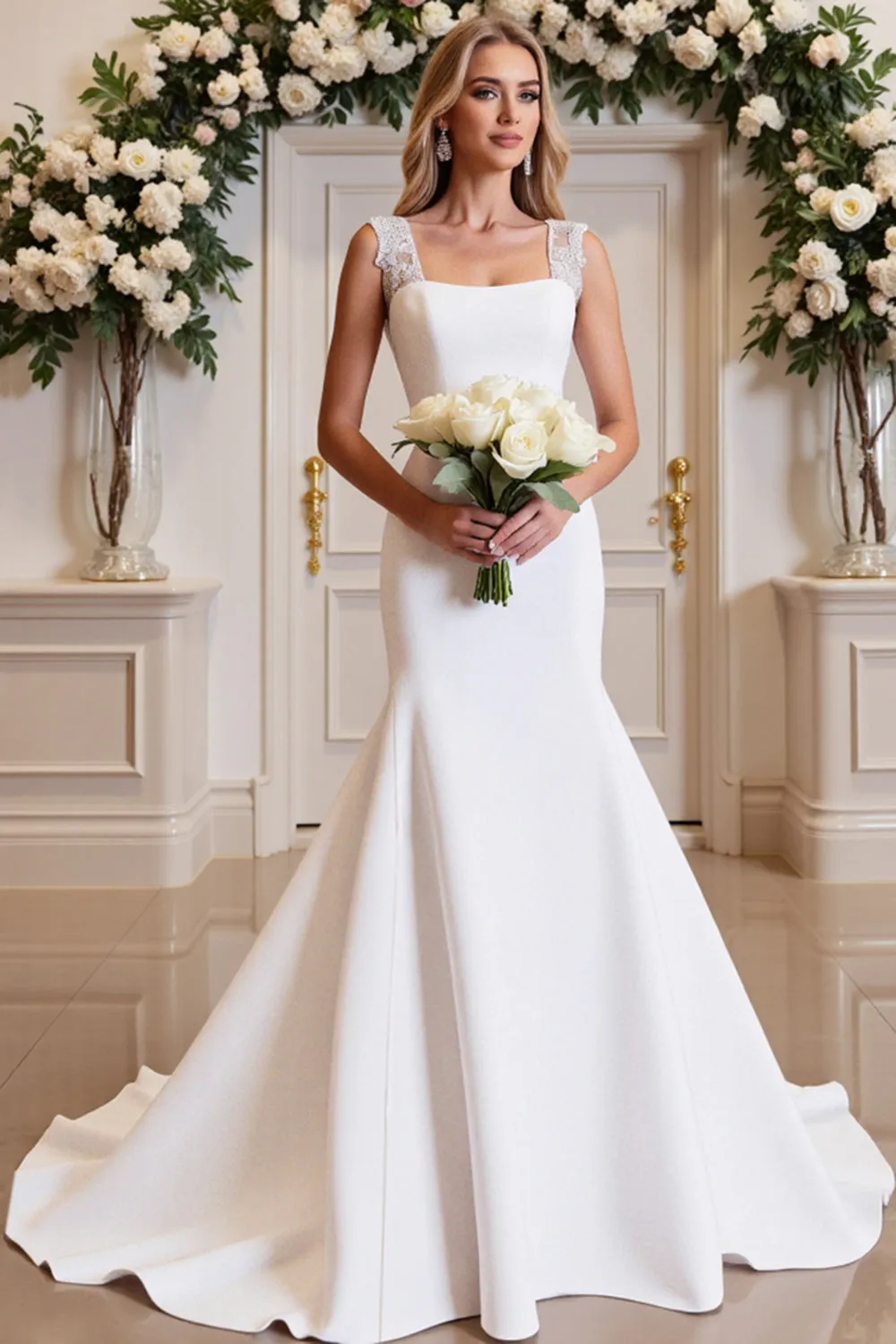 Timeless White Mermaid Lace Satin Wedding Dress sold by Zapaka