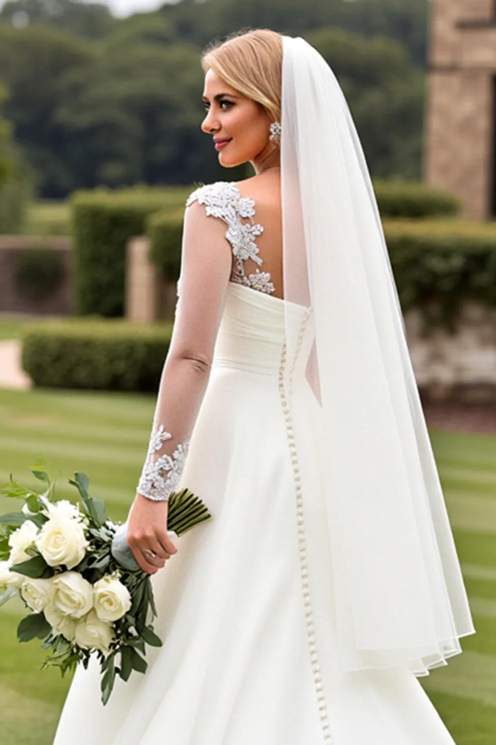 Classic Ivory Ruched A Line Long Sleeves Wedding Dress sold by Zapaka product image thumbnail 5