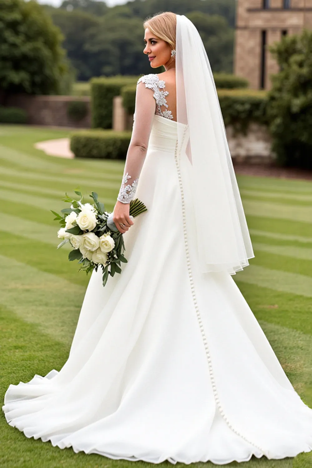 Classic Ivory Ruched A Line Long Sleeves Wedding Dress sold by Zapaka product image thumbnail 2
