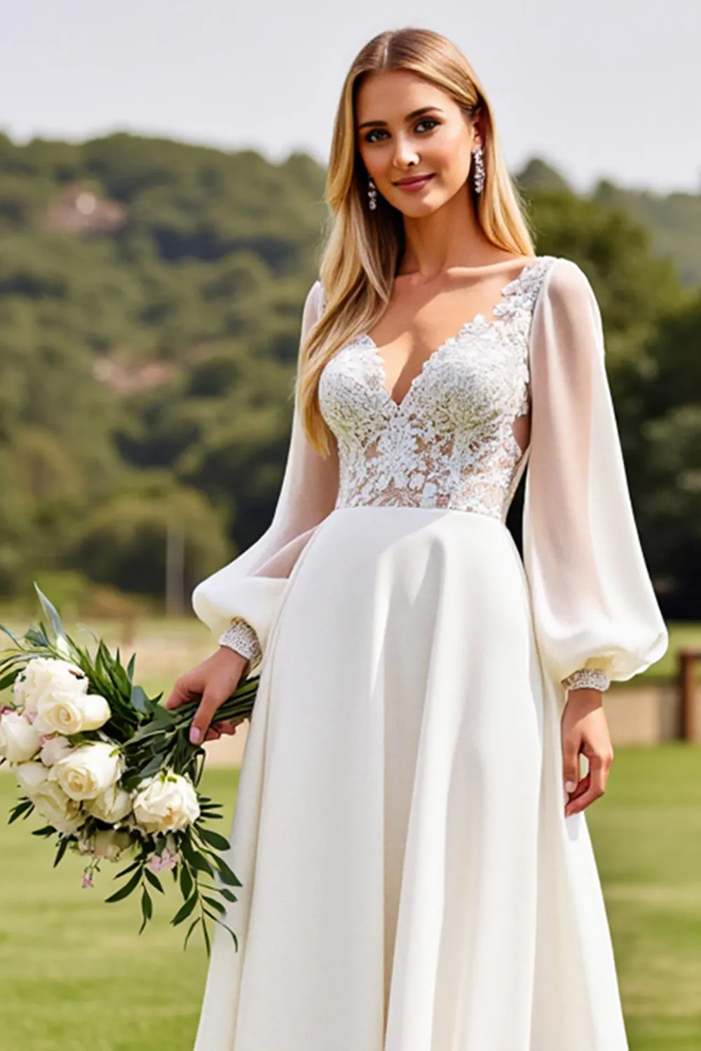 Ivory Long Sleeves Lace Wedding Dress with Appliques sold by Zapaka product image thumbnail 4