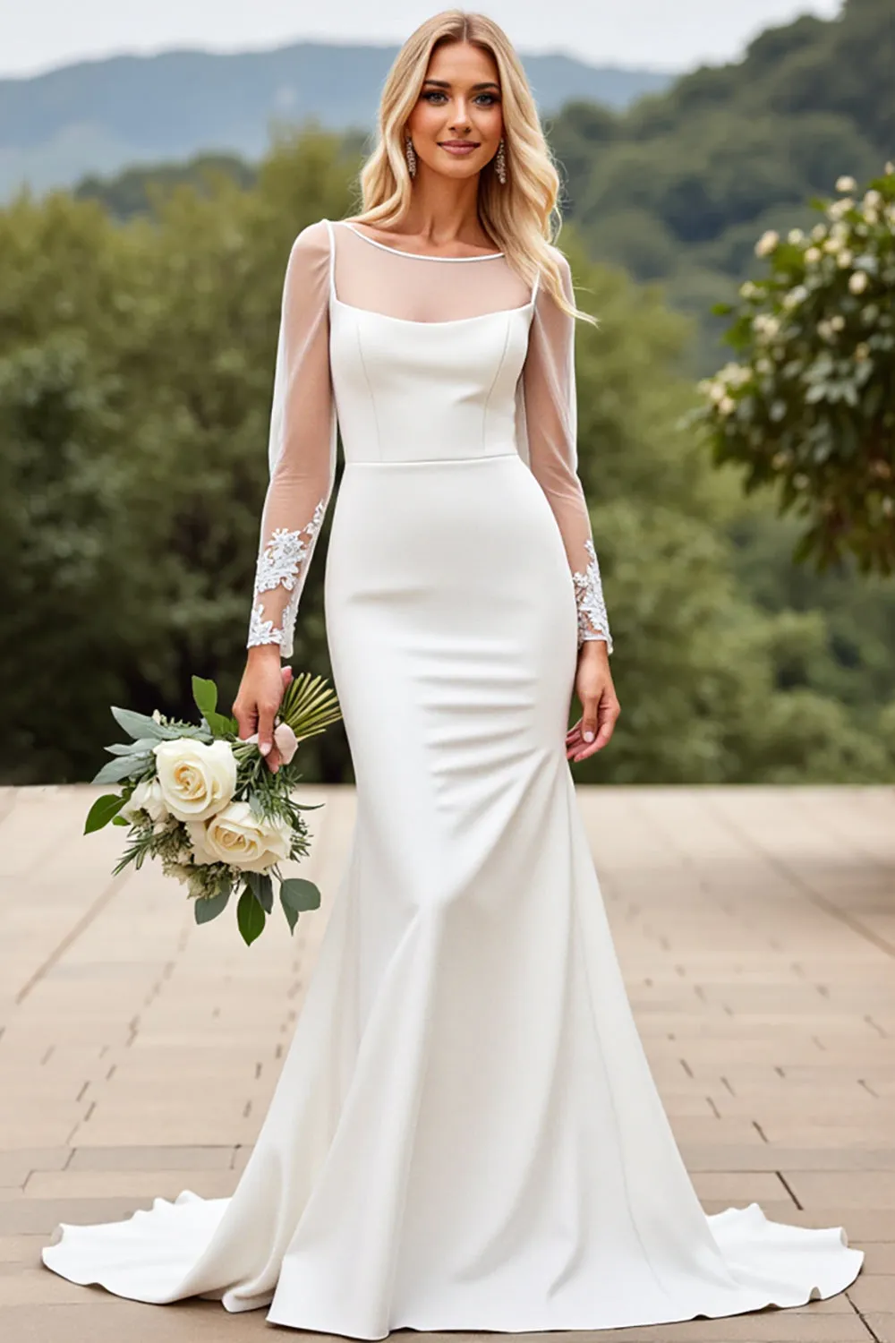 Satin Ivory Mermaid Long Sleeves Wedding Dress sold by Zapaka