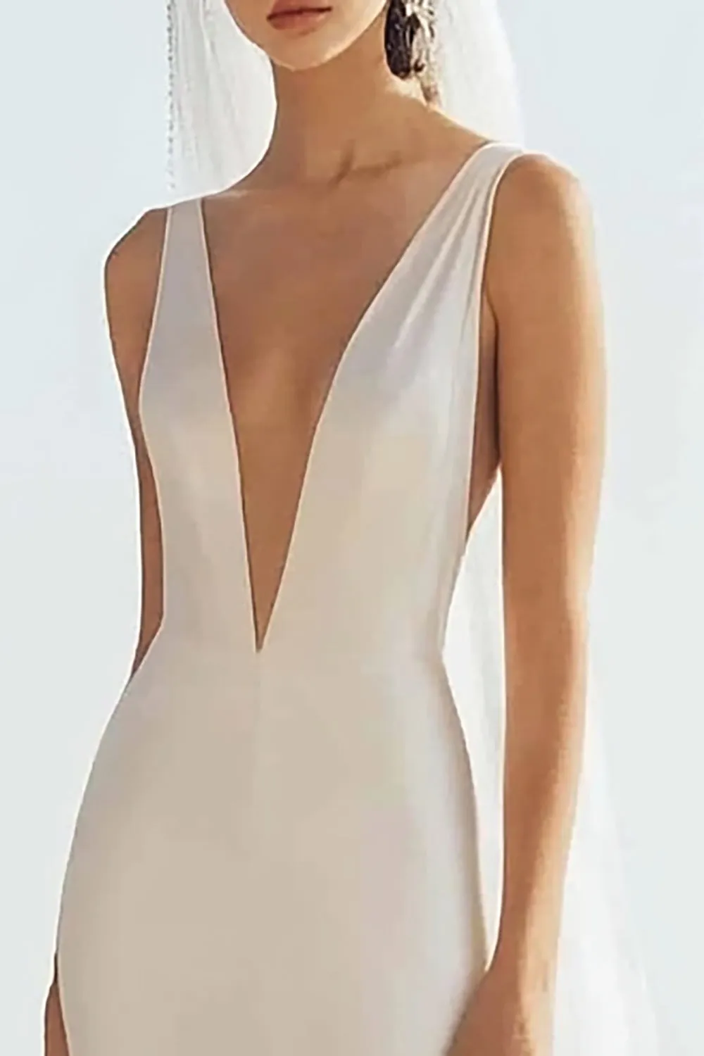 Simple Mermaid lvory Spaghetti Straps Long Wedding Dress sold by Zapaka product image thumbnail 2