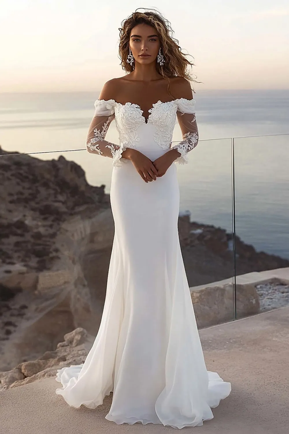 Mermaid Off The Shoulder lvory Lace Long Wedding Dress sold by Zapaka