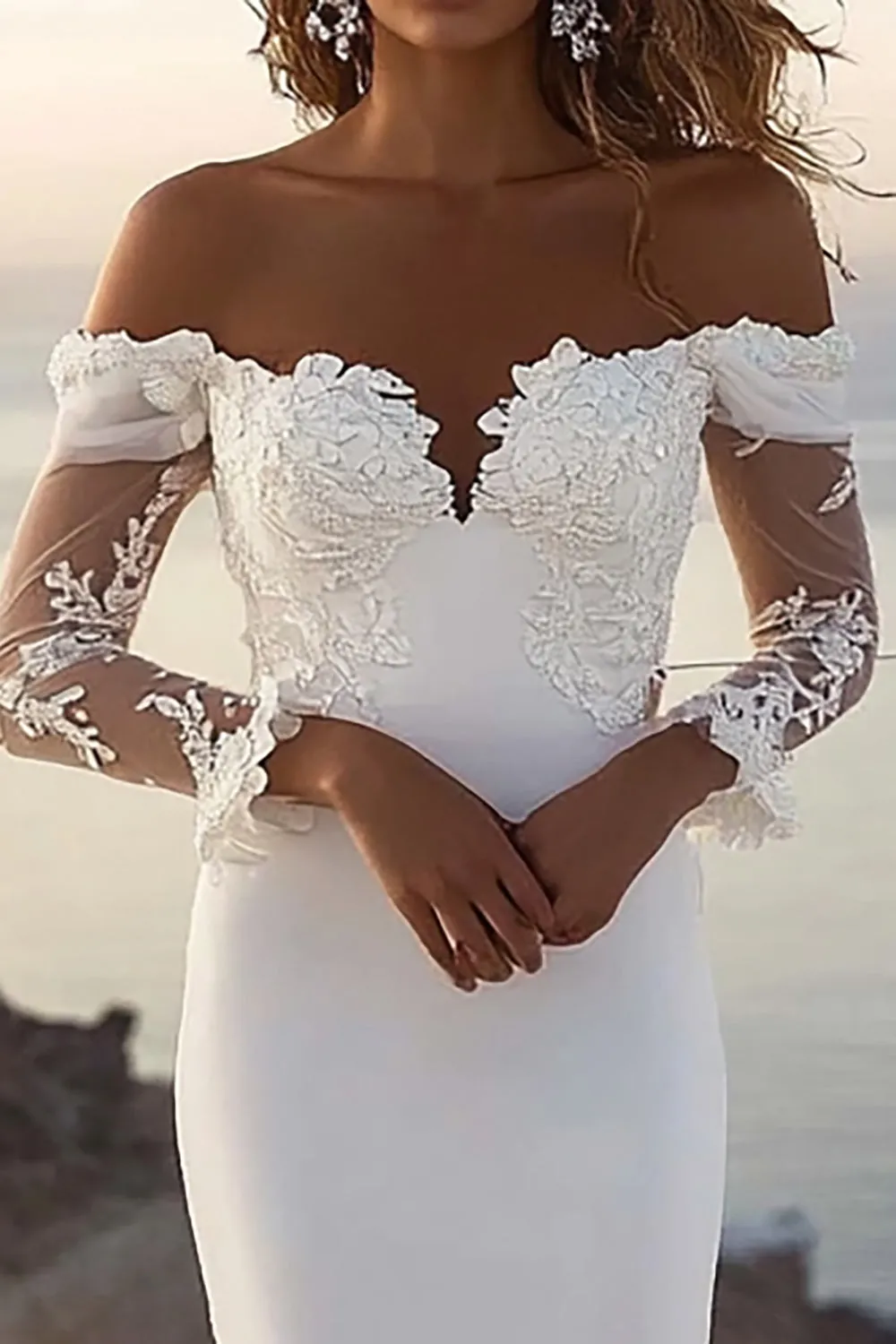 Mermaid Off The Shoulder lvory Lace Long Wedding Dress sold by Zapaka product image thumbnail 2