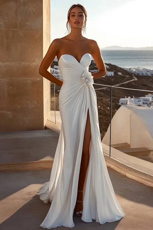 Mermaid Strapless lvory Ruched Long Wedding Dress sold by Zapaka