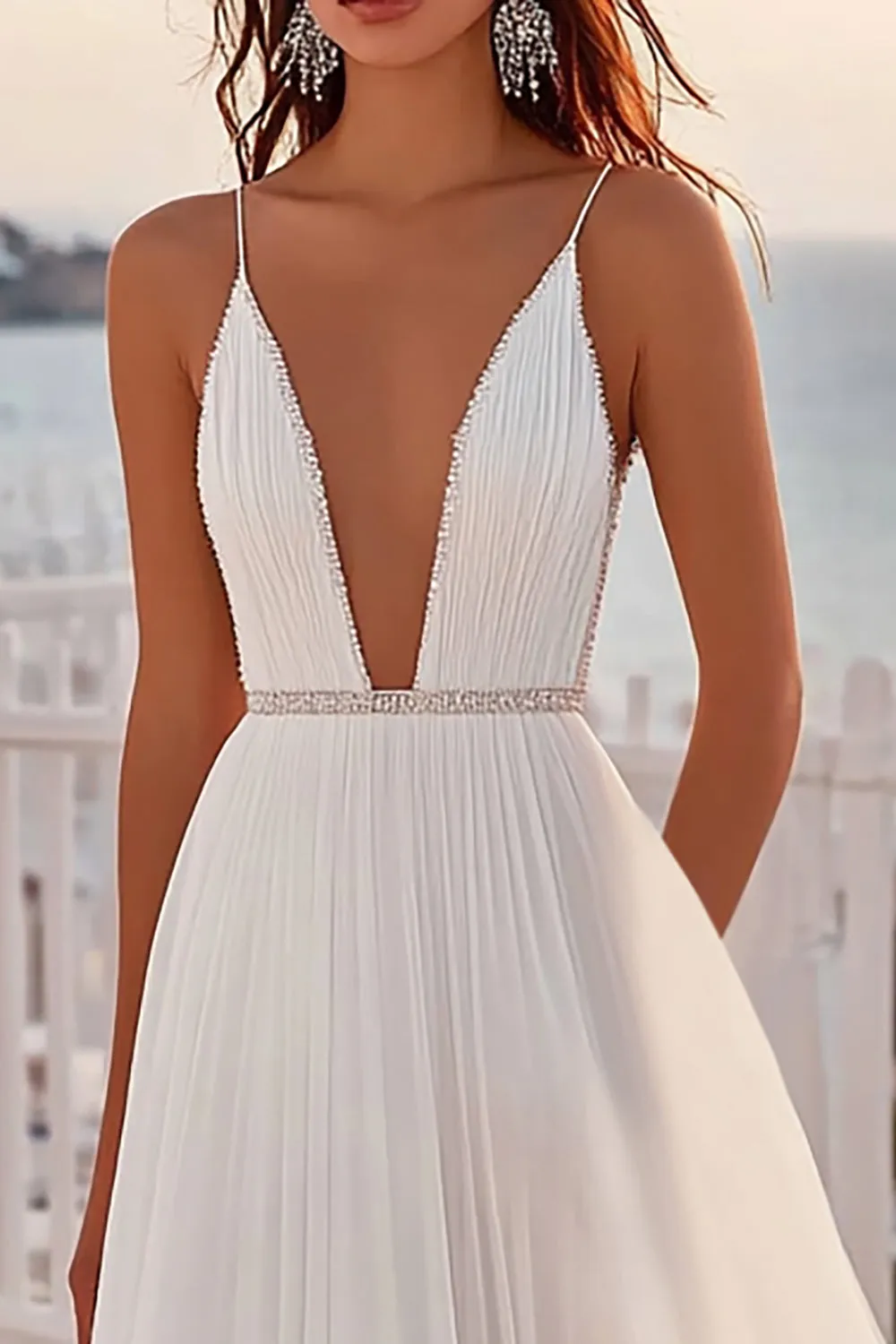Chiffon Pleated A Line Spaghetti Straps Ivory Wedding Dress sold by Zapaka product image thumbnail 2
