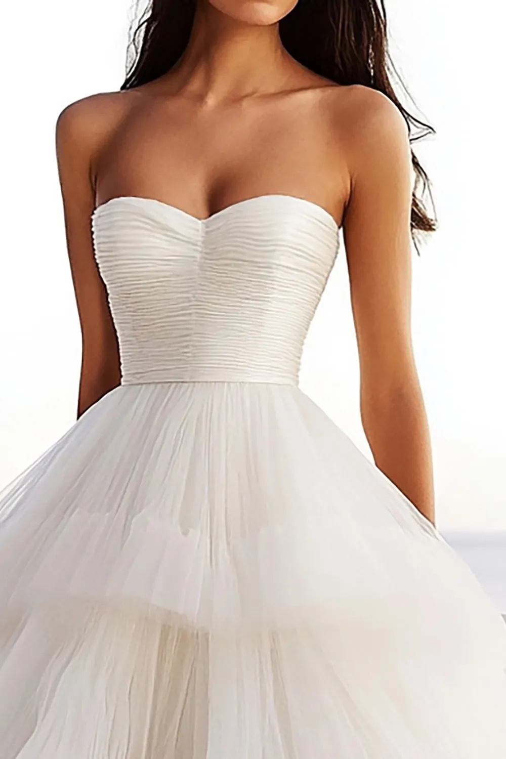 Ivory Tulle A Line Tiered Strapless Wedding Dress sold by Zapaka product image thumbnail 2