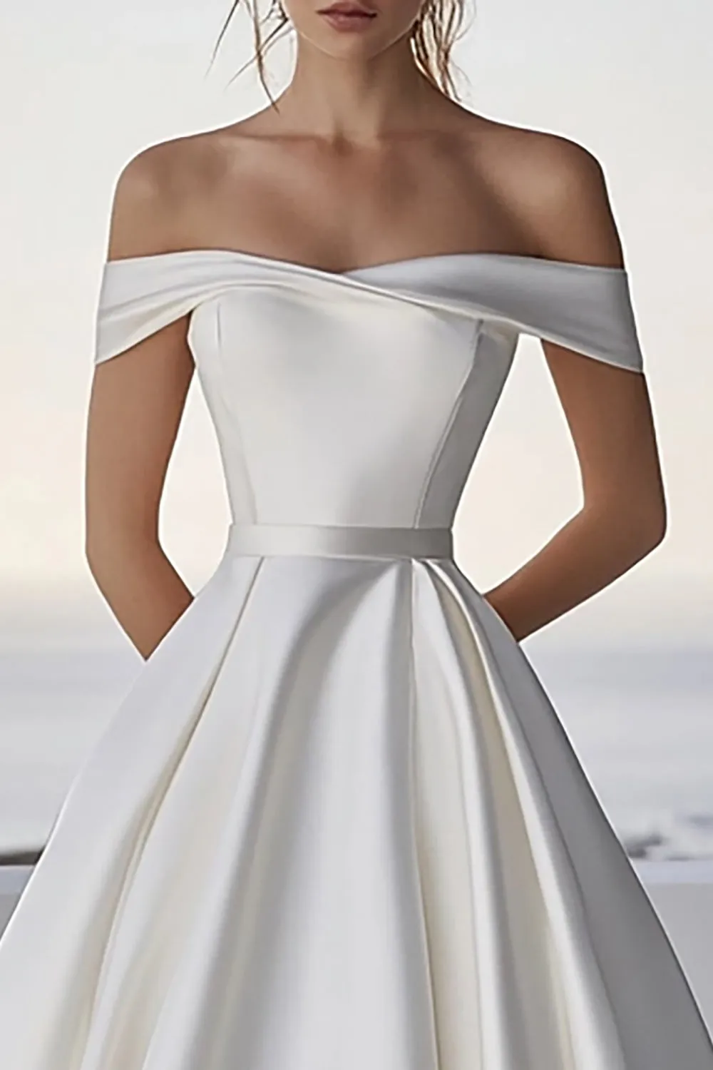 Off The Shoulder A Line Satin Ivory Wedding Dress sold by Zapaka product image thumbnail 2