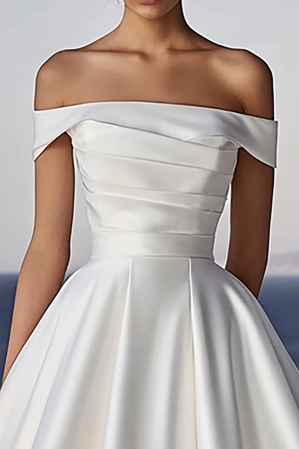 Ivory Off The Shoulder Pleated Satin Wedding Dress sold by Zapaka product image thumbnail 2