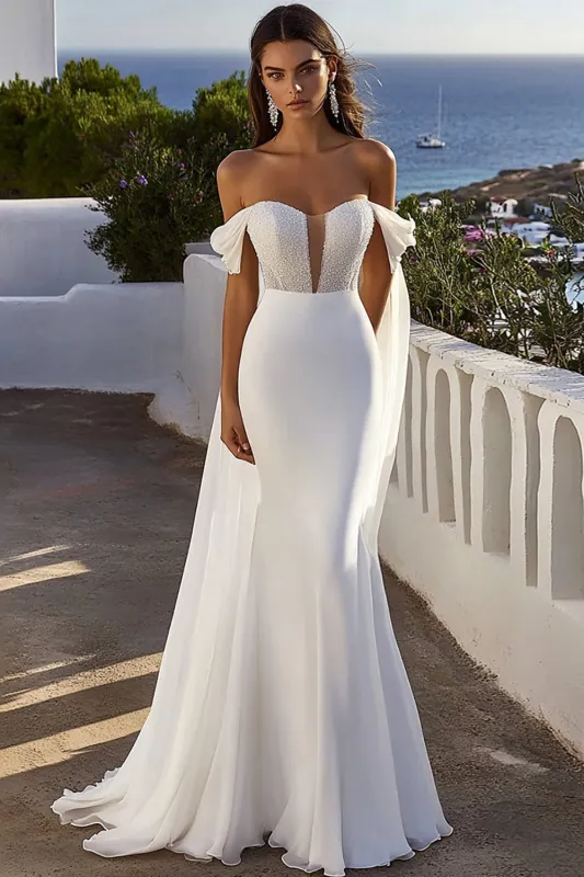 Mermaid Ivory Off The Shoulder Long Wedding Dress sold by Zapaka