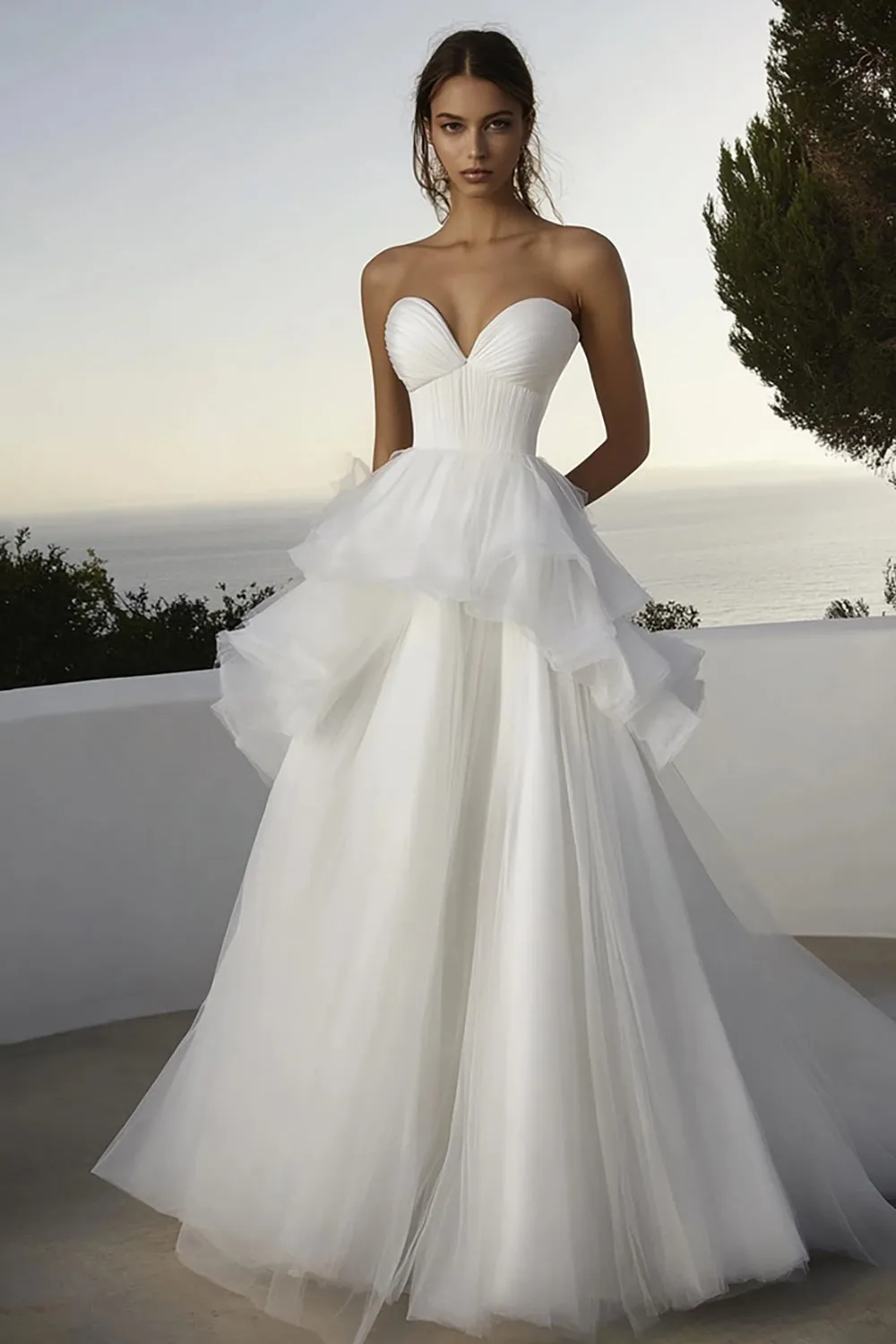 Ivory Sweetheart Ruffled Tulle Wedding Dress sold by Zapaka