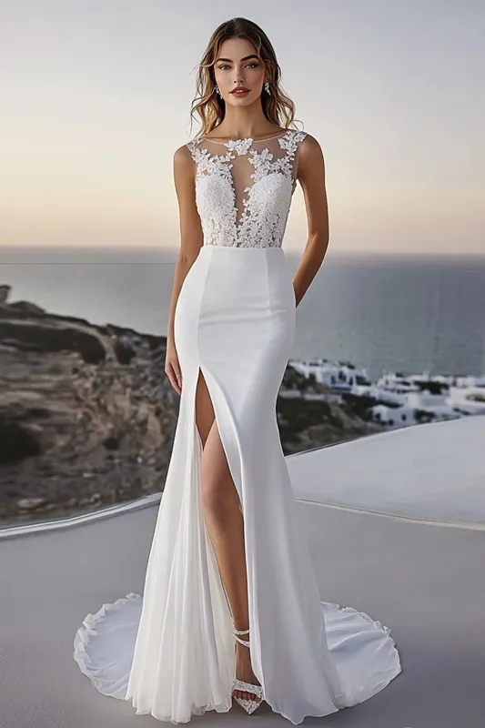Ivory Lace Mermaid Wedding Dress With Slit sold by Zapaka