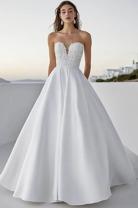 Graceful Ivory Sweetheart A Line Wedding Dress sold by Zapaka