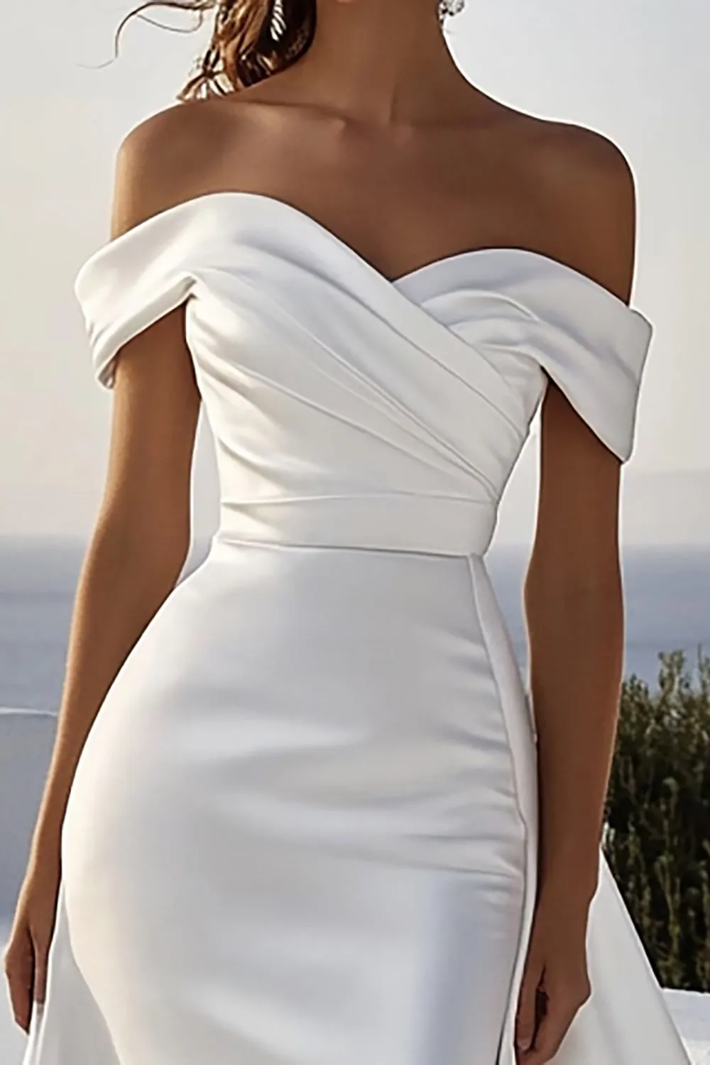 Satin Off The Shoulder Ivory Wedding Dress With Sash sold by Zapaka product image thumbnail 2