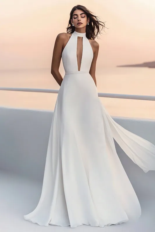 Ivory Hlater Keyhole A Line Wedding Dress sold by Zapaka