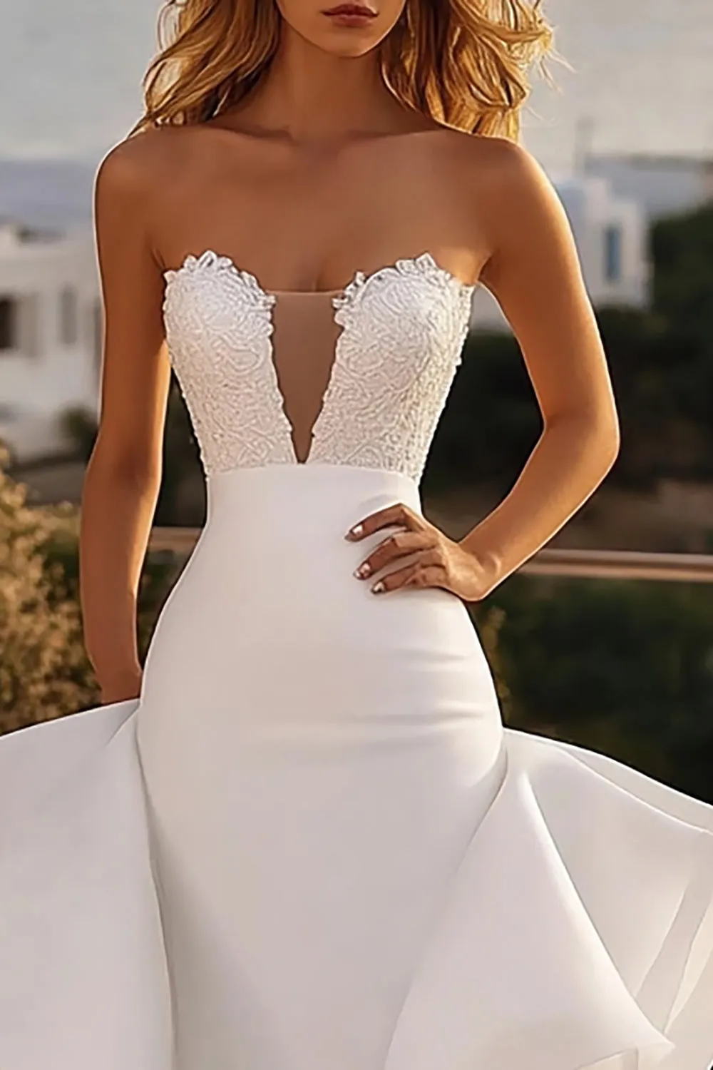 Strapless Mermaid Ivory Organza Lace Wedding Dress sold by Zapaka product image thumbnail 2