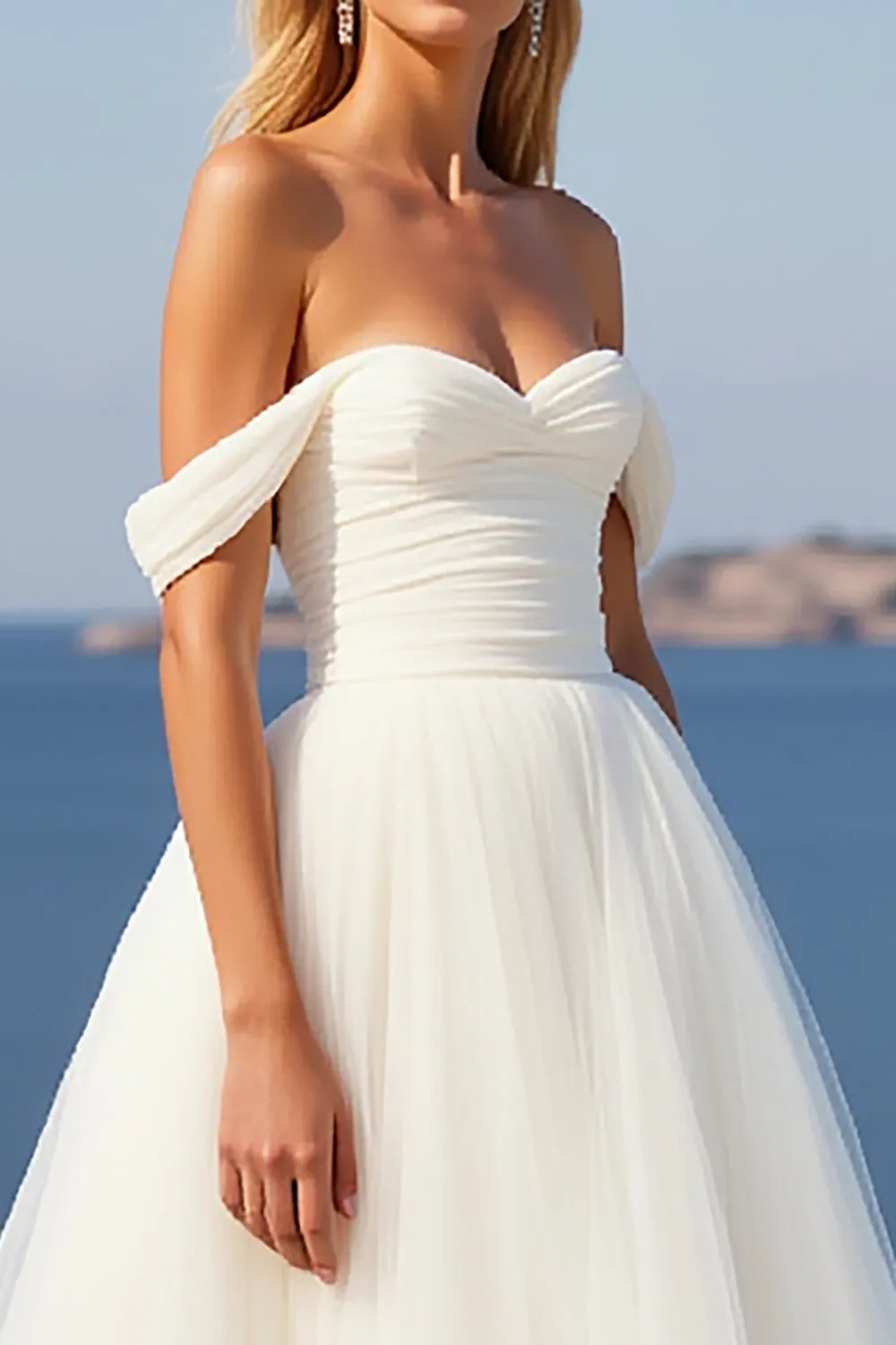 Crepe Tulle A Line Ivory Off The Shoulder Wedding Dress sold by Zapaka product image thumbnail 3