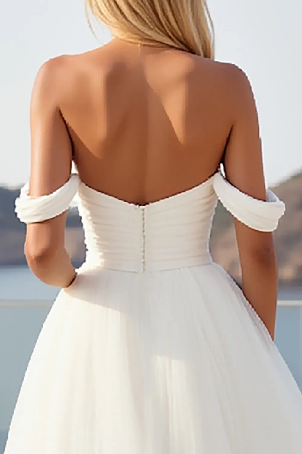 Crepe Tulle A Line Ivory Off The Shoulder Wedding Dress sold by Zapaka product image thumbnail 4