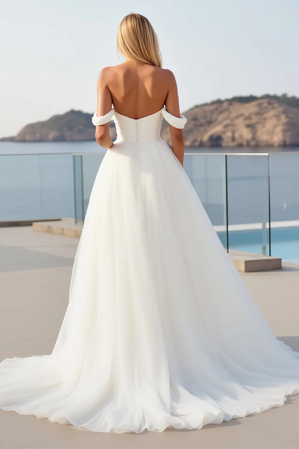 Crepe Tulle A Line Ivory Off The Shoulder Wedding Dress sold by Zapaka product image thumbnail 2