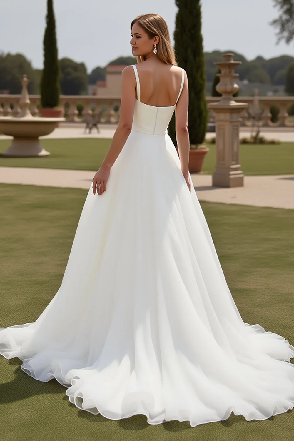 Ivory Spaghetti Straps A Line Organza Satin Wedding Dress sold by Zapaka product image thumbnail 2