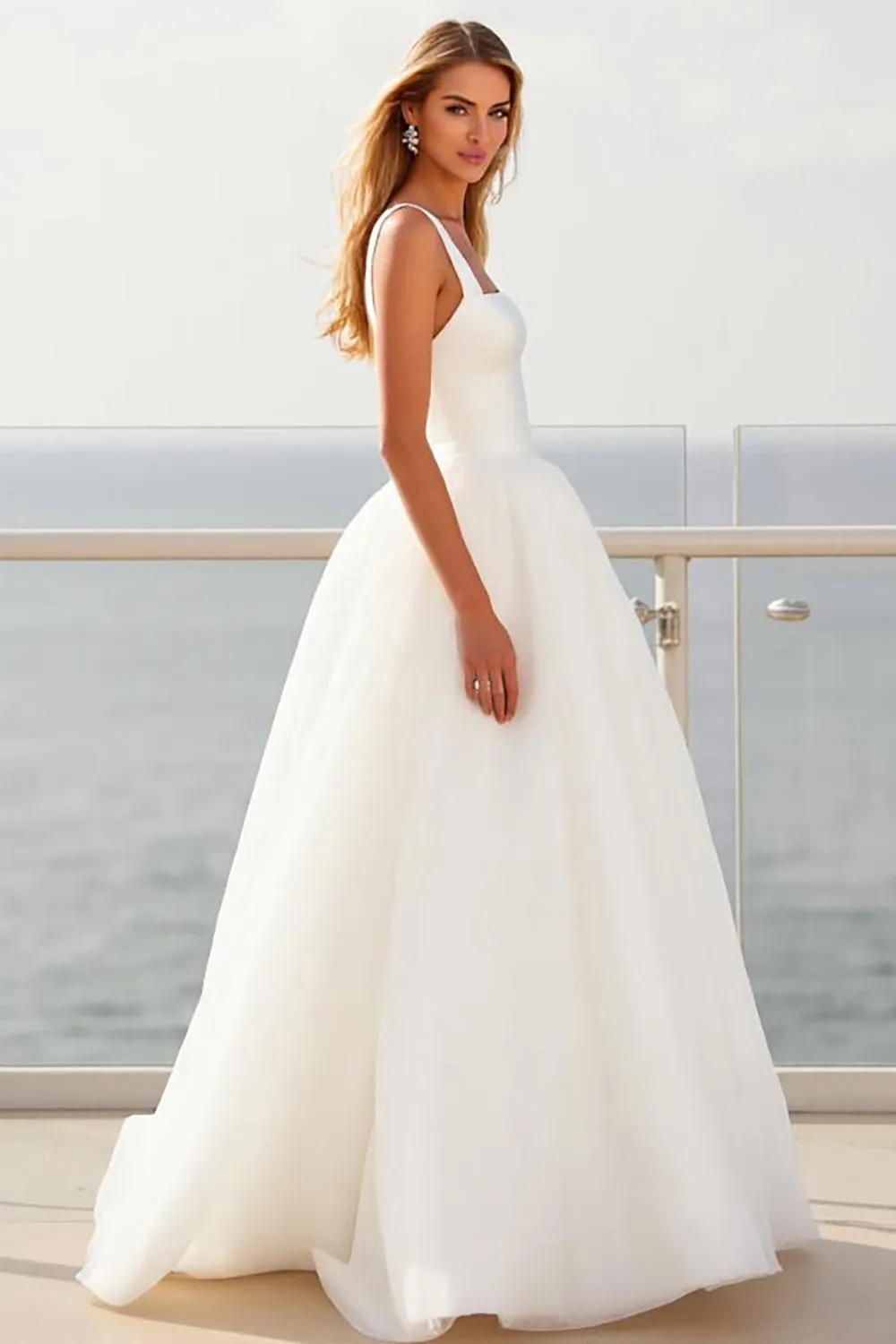 Ivory Spaghetti Straps A Line Crepe Tulle Wedding Dress sold by Zapaka product image thumbnail 3