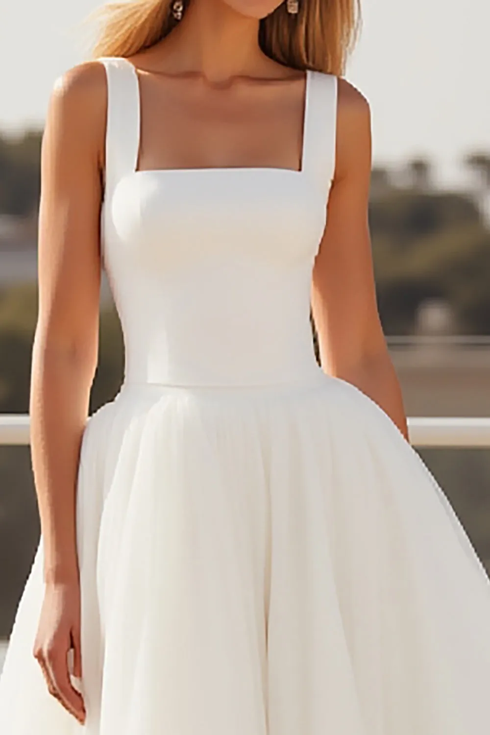 Ivory Spaghetti Straps A Line Crepe Tulle Wedding Dress sold by Zapaka product image thumbnail 4