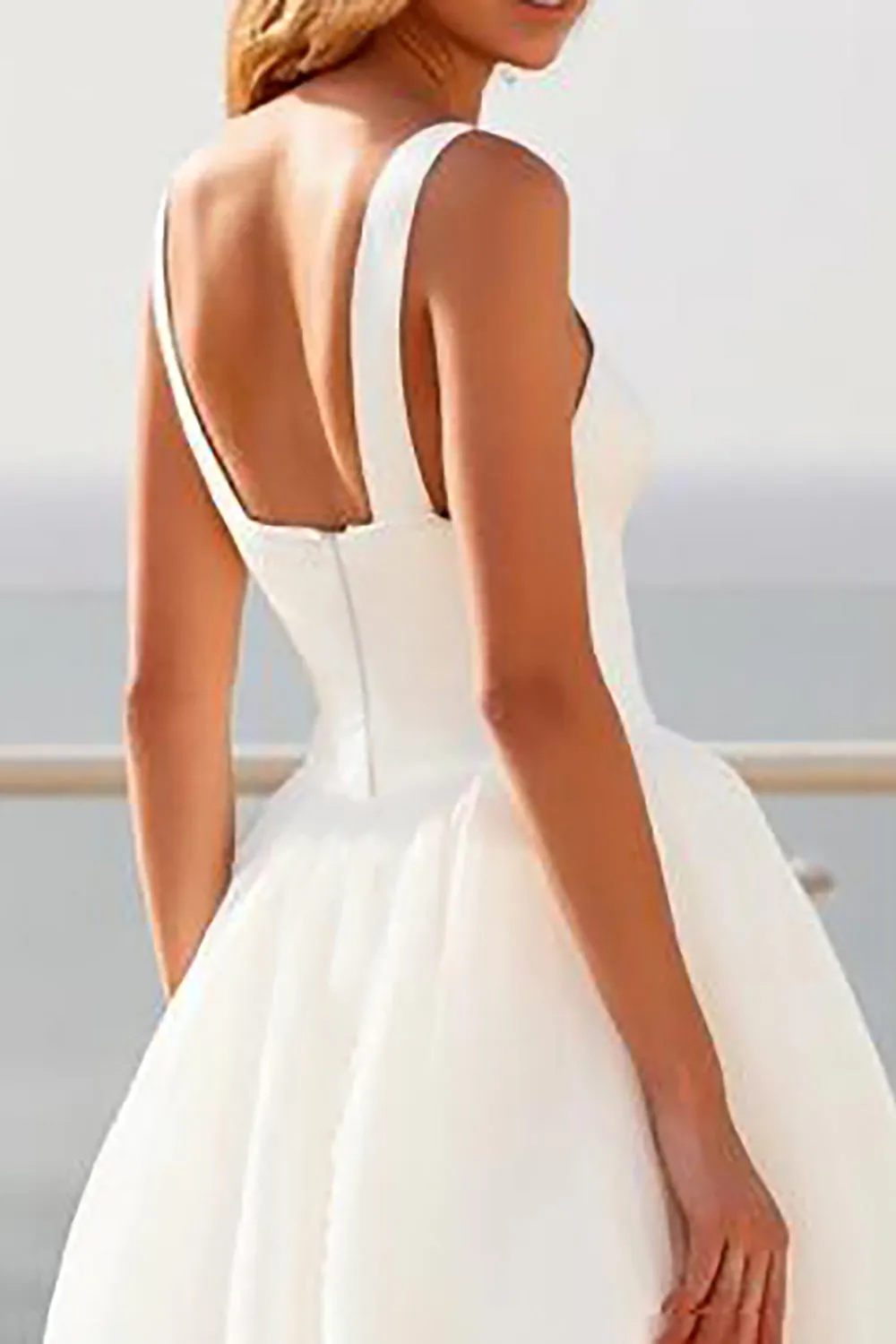 Ivory Spaghetti Straps A Line Crepe Tulle Wedding Dress sold by Zapaka product image thumbnail 5