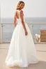 Ivory Spaghetti Straps A Line Crepe Tulle Wedding Dress sold by Zapaka