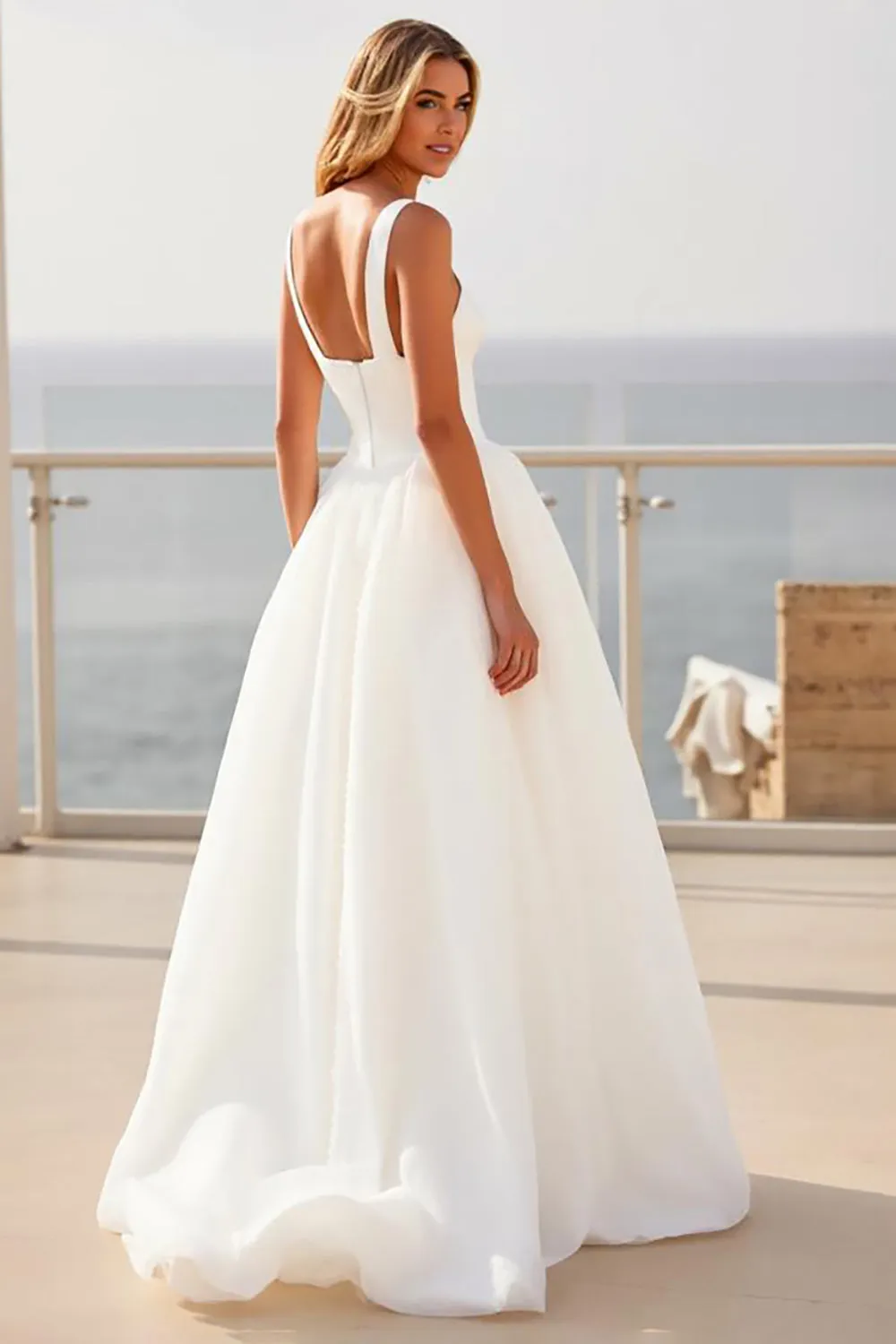 Ivory Spaghetti Straps A Line Crepe Tulle Wedding Dress sold by Zapaka product image thumbnail 2