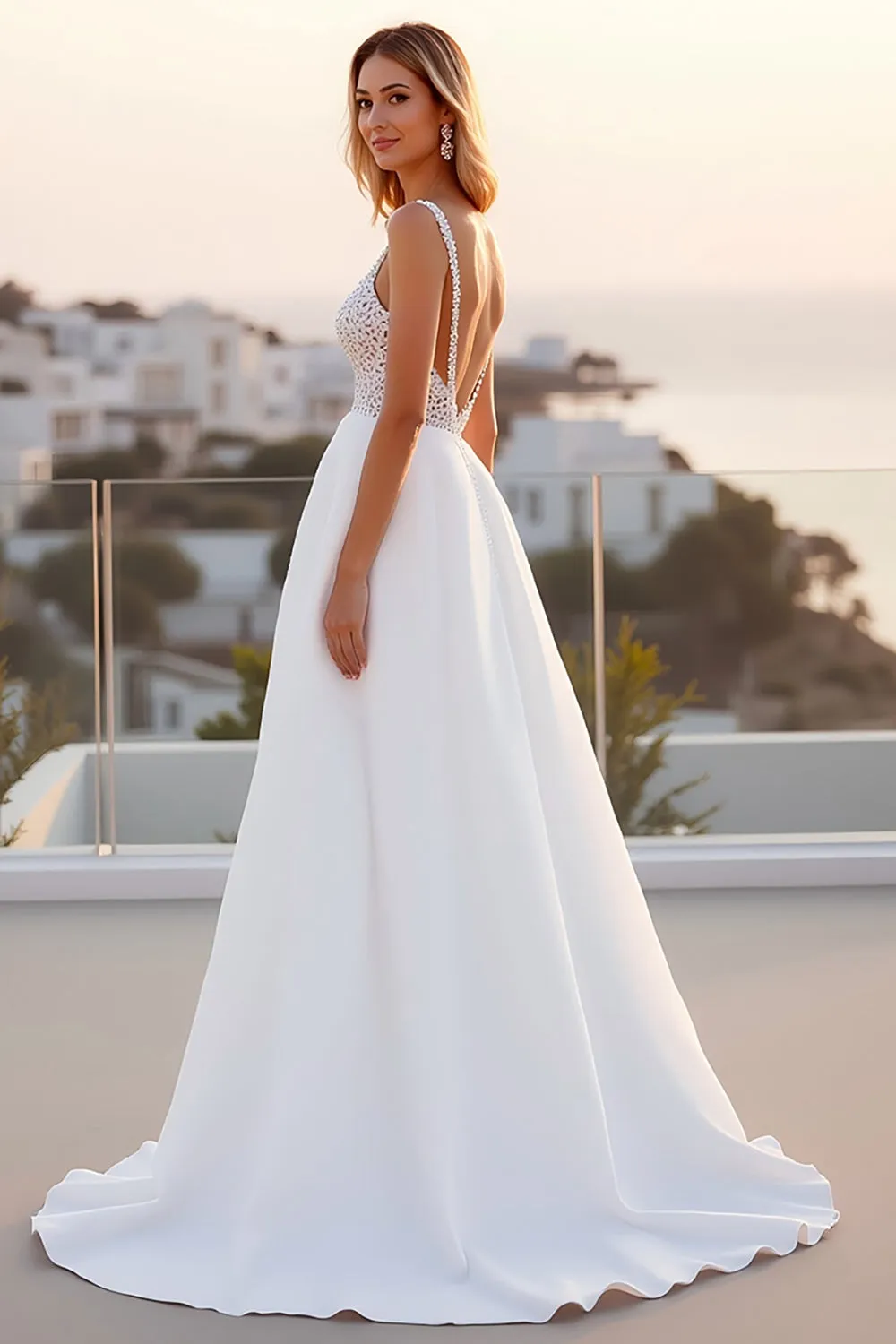 Spaghetti Straps Lace A Line Crepe Ivory Wedding Dress sold by Zapaka product image thumbnail 3