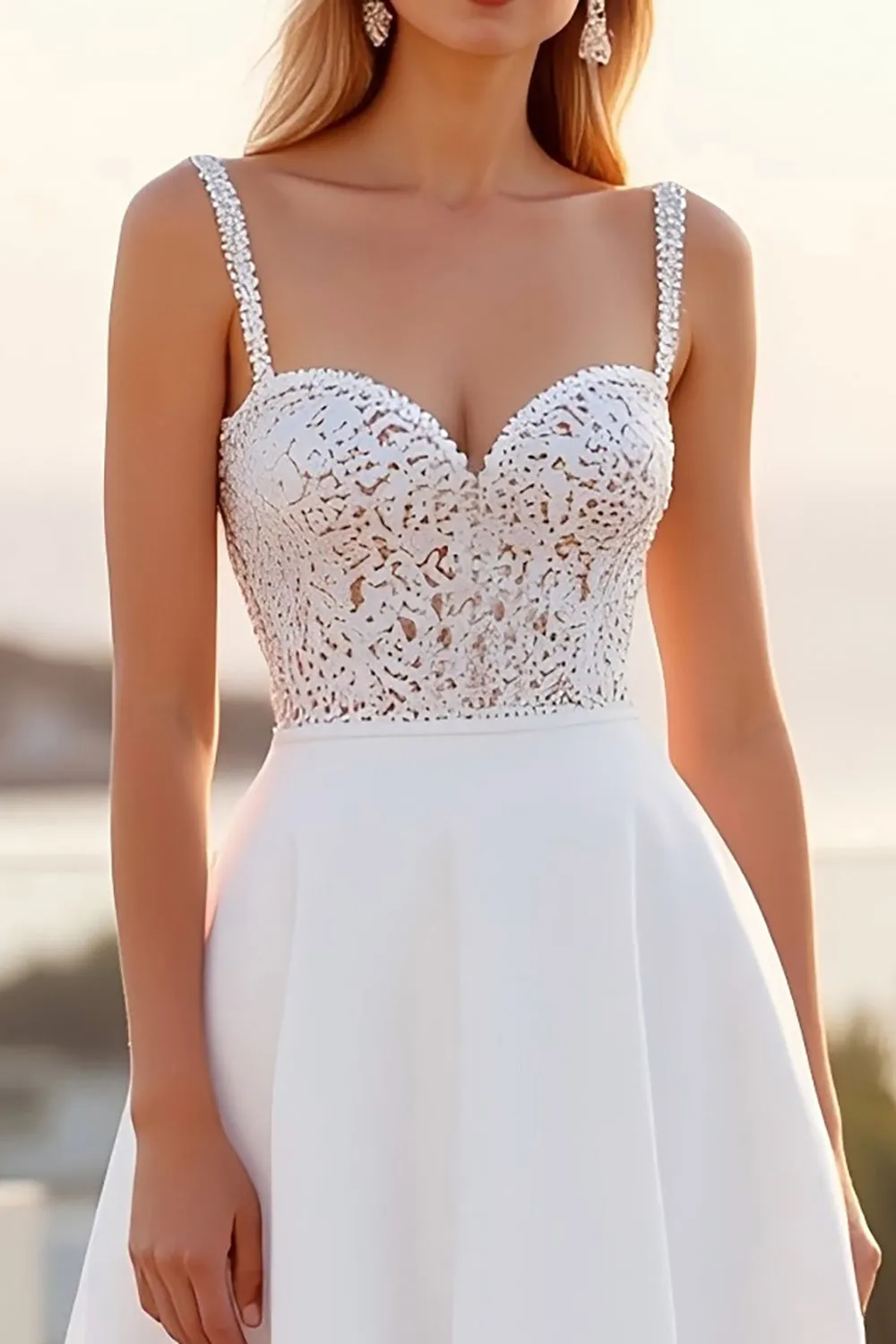 Spaghetti Straps Lace A Line Crepe Ivory Wedding Dress sold by Zapaka product image thumbnail 4