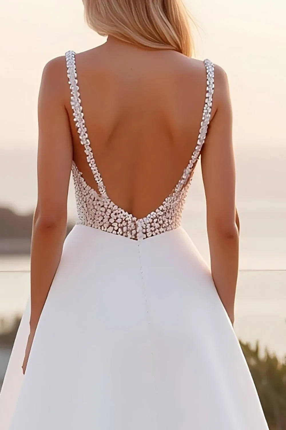 Spaghetti Straps Lace A Line Crepe Ivory Wedding Dress sold by Zapaka product image thumbnail 5