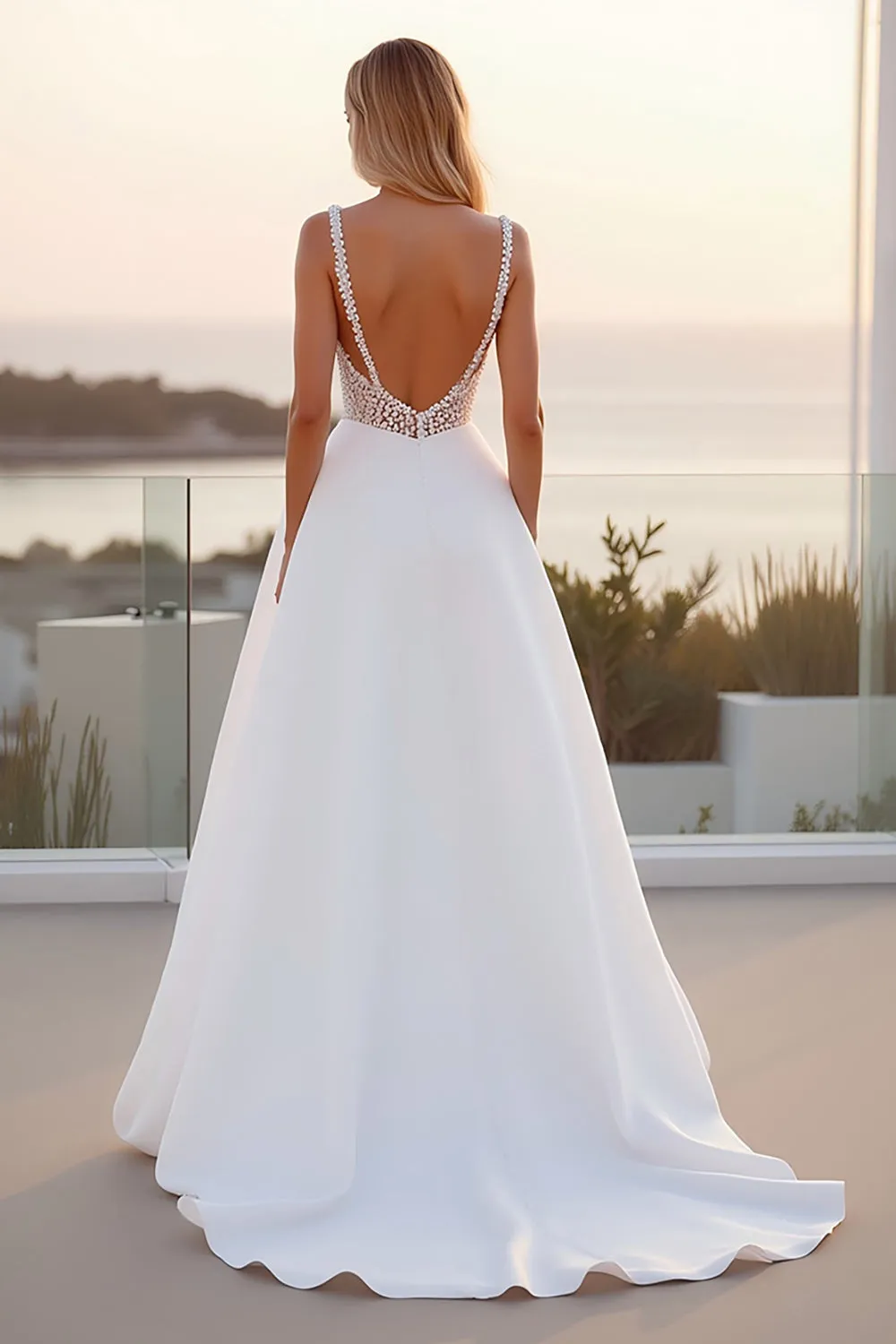 Spaghetti Straps Lace A Line Crepe Ivory Wedding Dress sold by Zapaka product image thumbnail 2