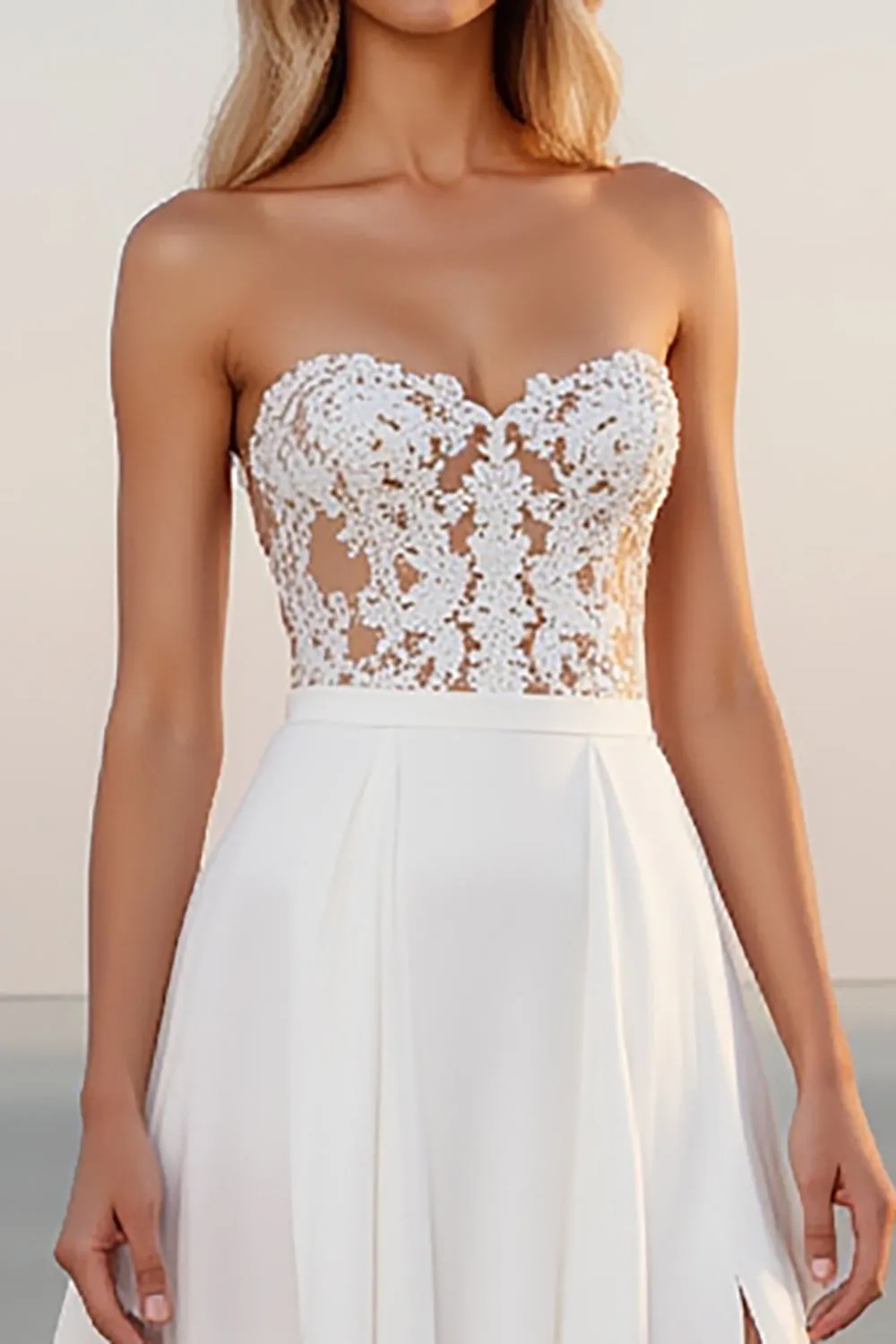 Lace Strapless A Line Ivory Wedding Dress With Slit sold by Zapaka product image thumbnail 3