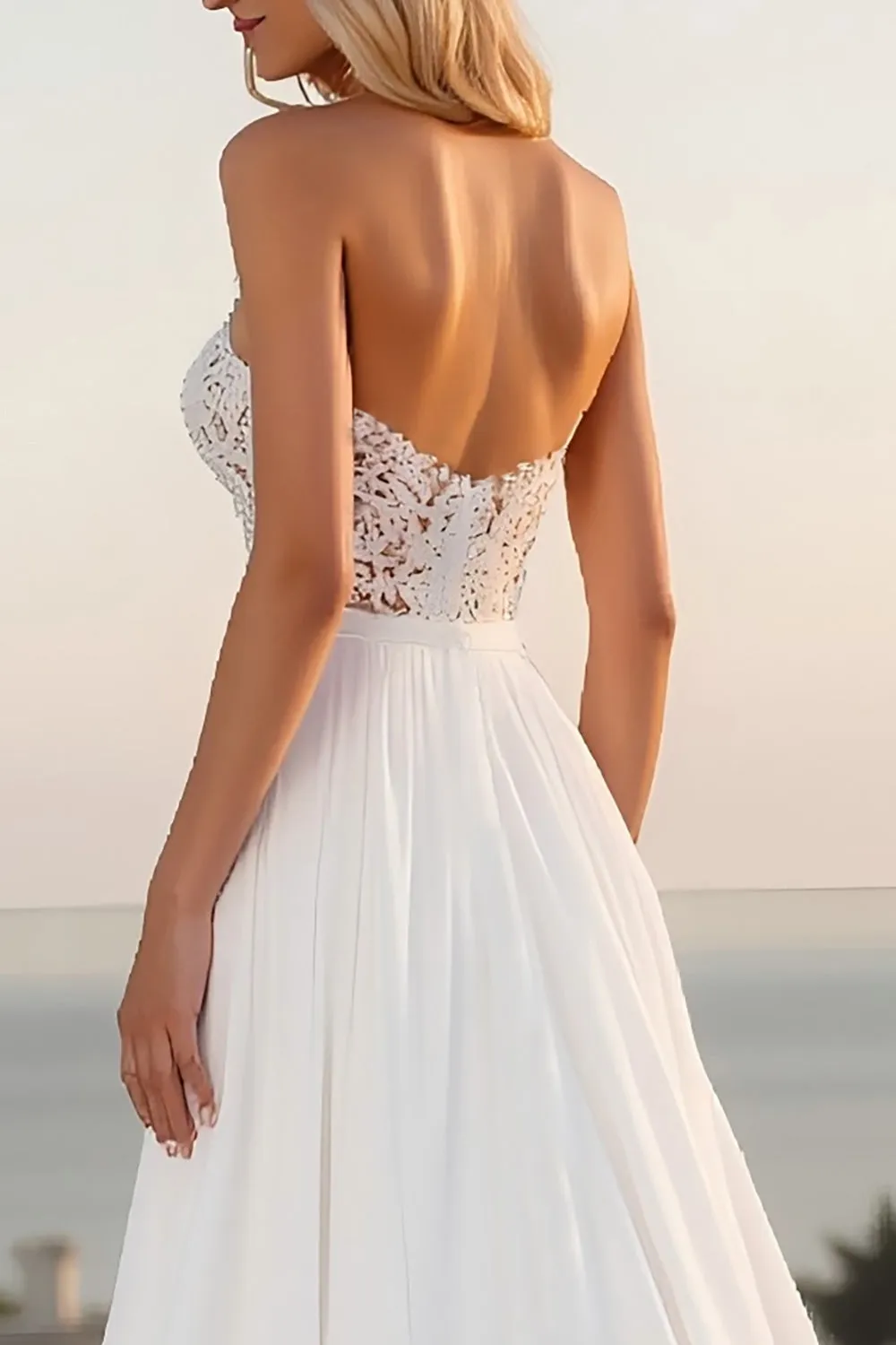 Lace Strapless A Line Ivory Wedding Dress With Slit sold by Zapaka product image thumbnail 4