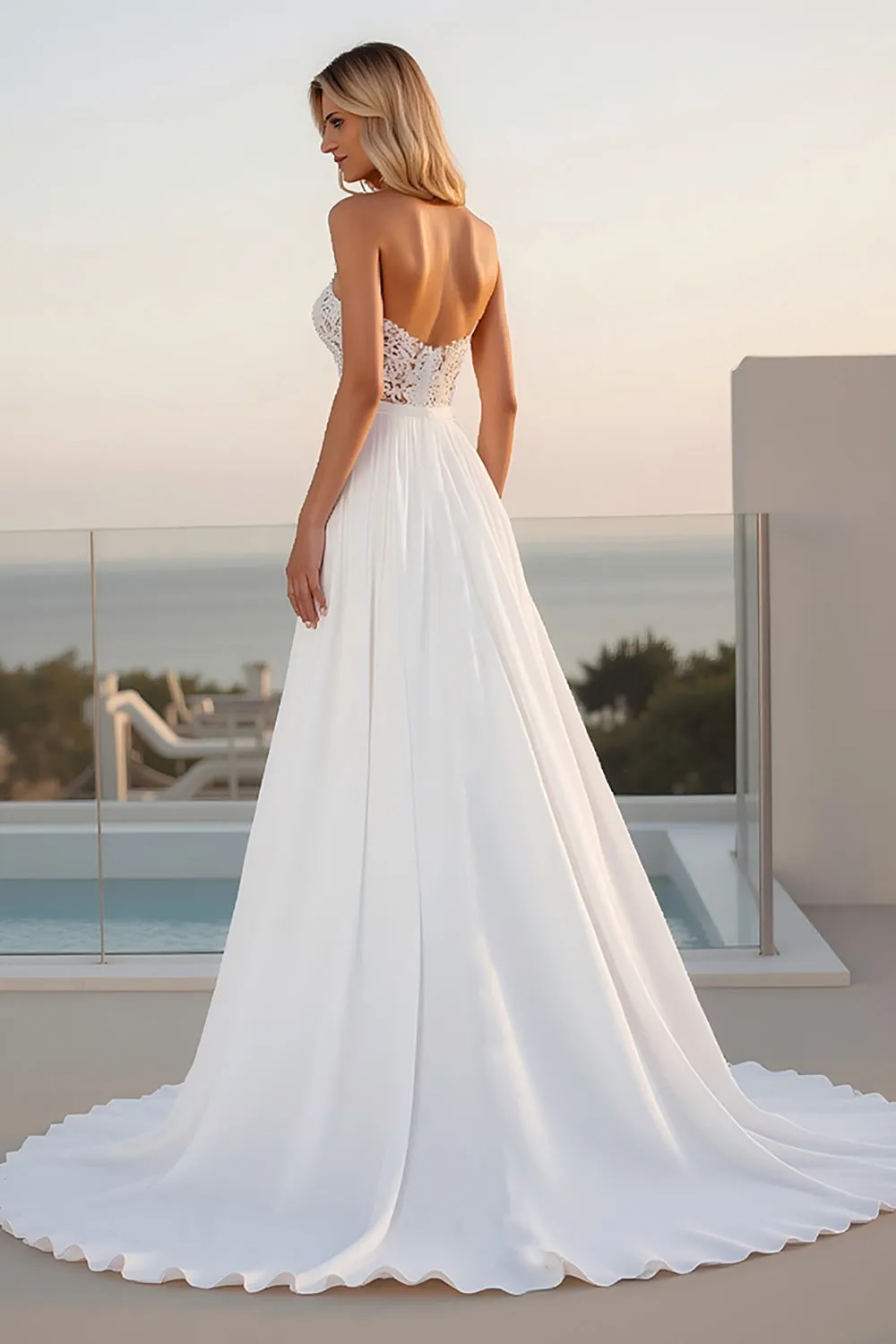 Lace Strapless A Line Ivory Wedding Dress With Slit sold by Zapaka product image thumbnail 2