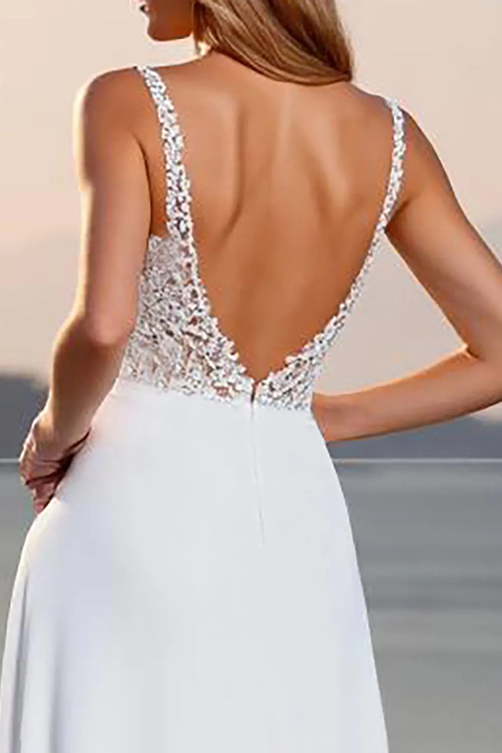 Crepe Spaghetti Straps A Line Ivory Wedding Dress sold by Zapaka product image thumbnail 4