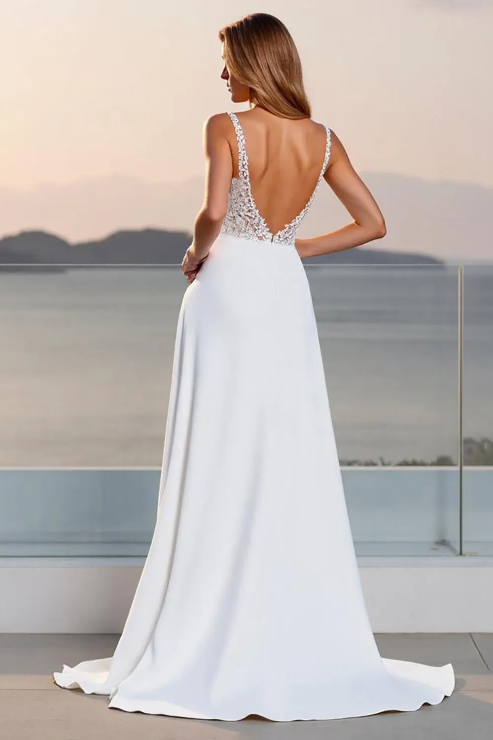 Crepe Spaghetti Straps A Line Ivory Wedding Dress sold by Zapaka product image thumbnail 2
