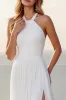 Halter A Line Stretch Satin Ruched Wedding Dress With Slit sold by Zapaka