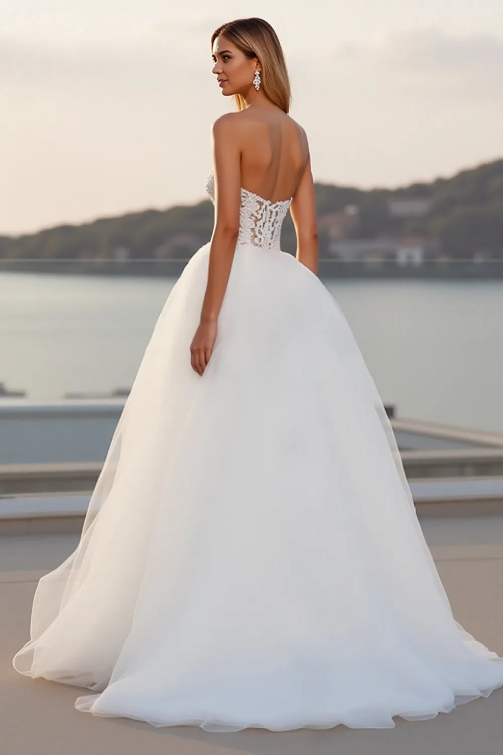 Lace Strapless A Line Tulle Ivory Wedding Dress sold by Zapaka product image thumbnail 2