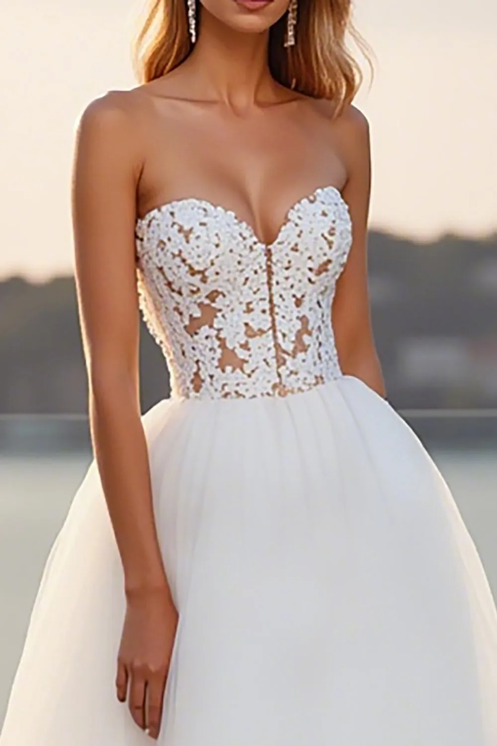 Lace Strapless A Line Tulle Ivory Wedding Dress sold by Zapaka product image thumbnail 3